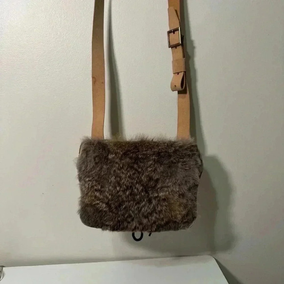 Rabbit  leather/fur pouch crossbody boho festival - Picture 7 of 8